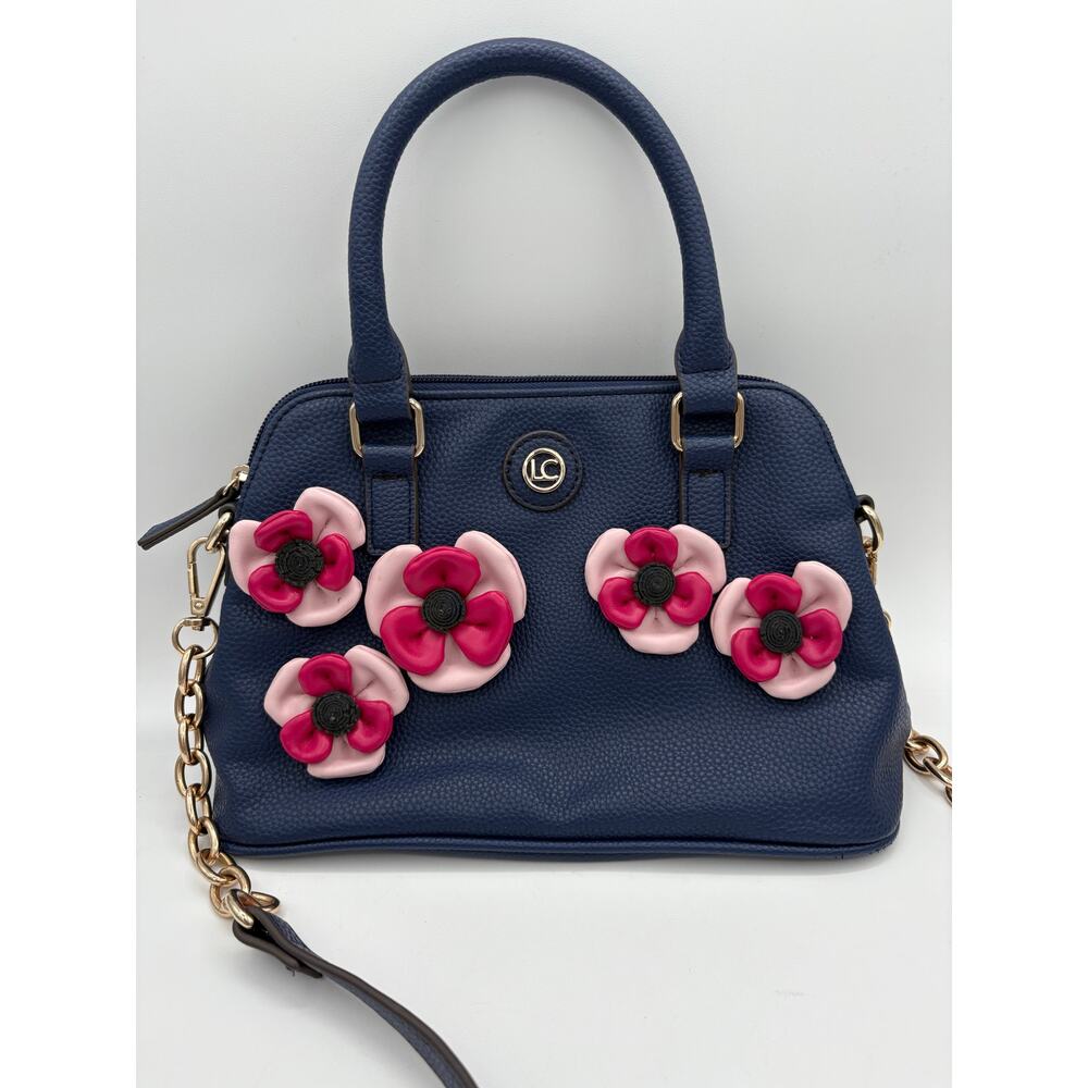 Liz Clairborne Nayla Mini Dome Satchel Navy Blue Handbag Pink Flowers Crossbody